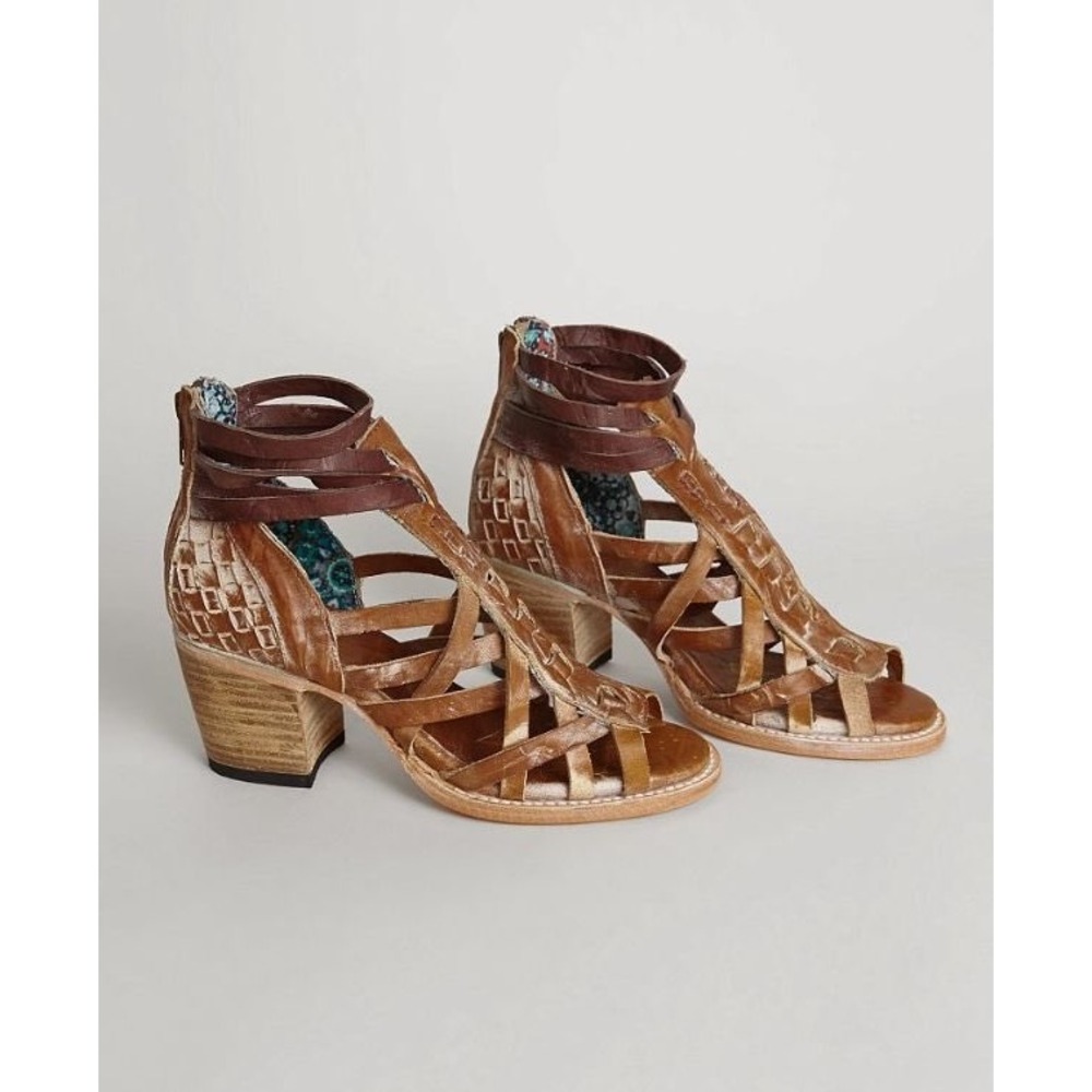 Freebird by Steven Penny Leather Heeled Gladiator Sandals Cognac Brown Size 11